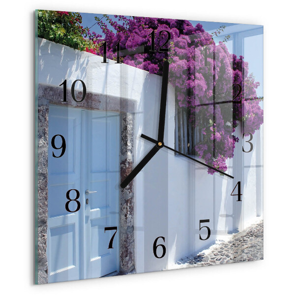 Vierkante glazen wandklok Huisbloemen