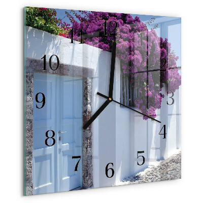Vierkante glazen wandklok Huisbloemen