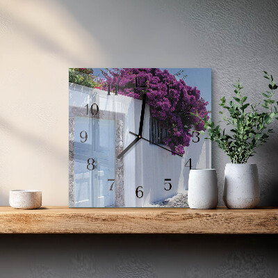 Vierkante glazen wandklok Huisbloemen
