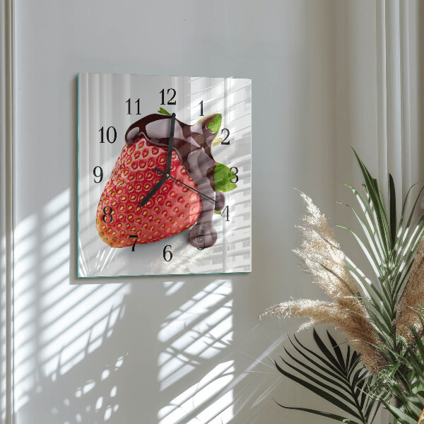 Vierkante glazen wandklok Aardbeienchocolade