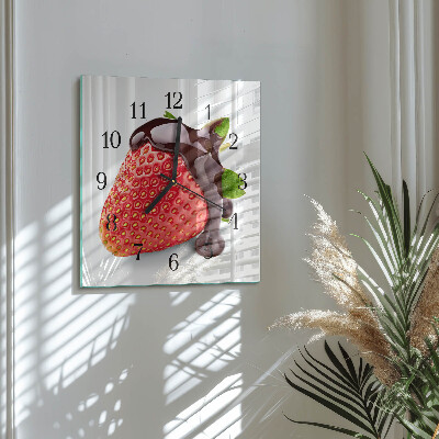 Vierkante glazen wandklok Aardbeienchocolade
