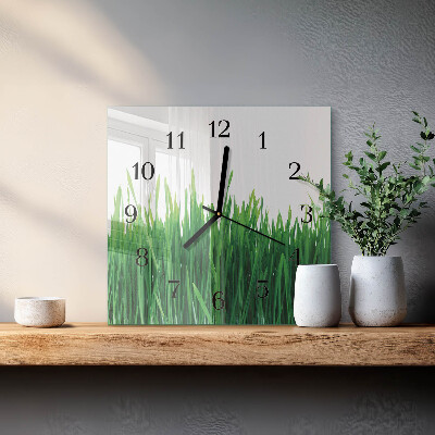 Vierkante glazen wandklok Gras