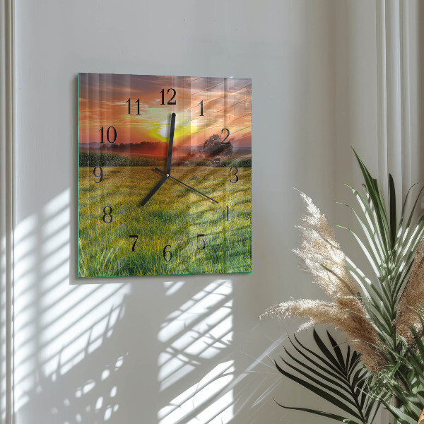 Vierkante glazen wandklok Landschapsweide