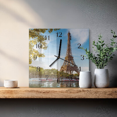 Vierkante glazen wandklok Eiffeltoren Parijs