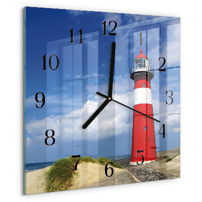 Vierkante glazen wandklok Vuurtoren