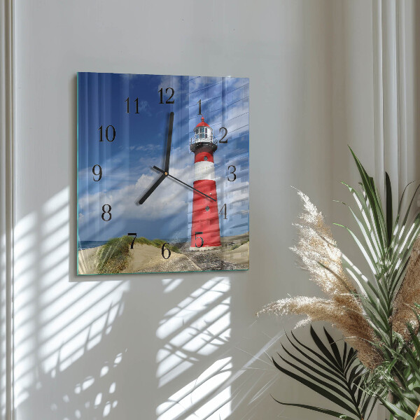 Vierkante glazen wandklok Vuurtoren