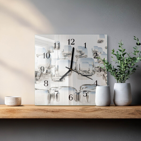Vierkante glazen wandklok 3D-kubus