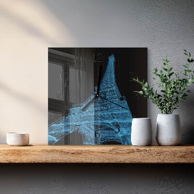 Vierkante glazen wandklok Eiffeltoren Parijs