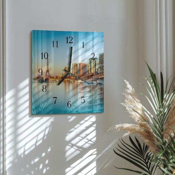 Vierkante glazen wandklok Eiffeltoren Parijs