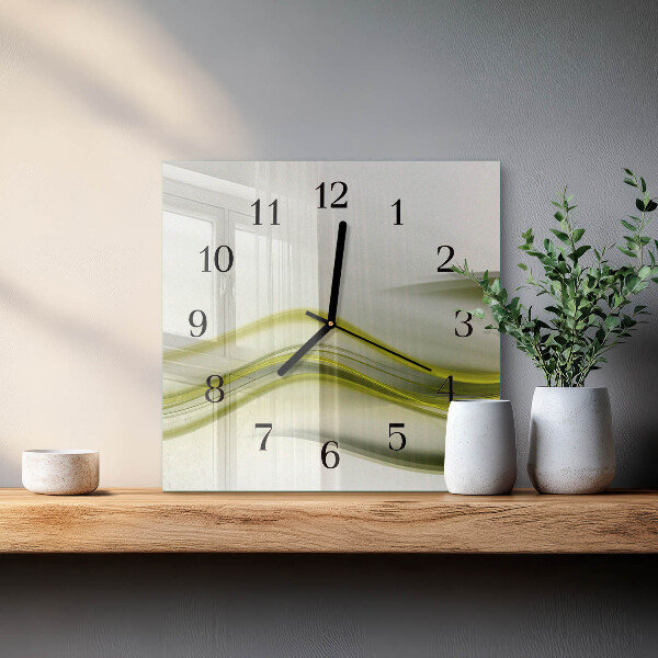 Vierkante glazen wandklok Abstracte lijnen