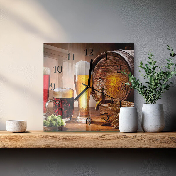 Vierkante glazen wandklok Biervat