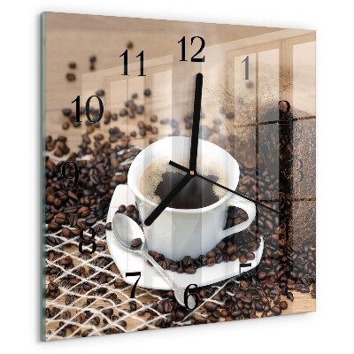 Vierkante glazen wandklok Kopje koffie