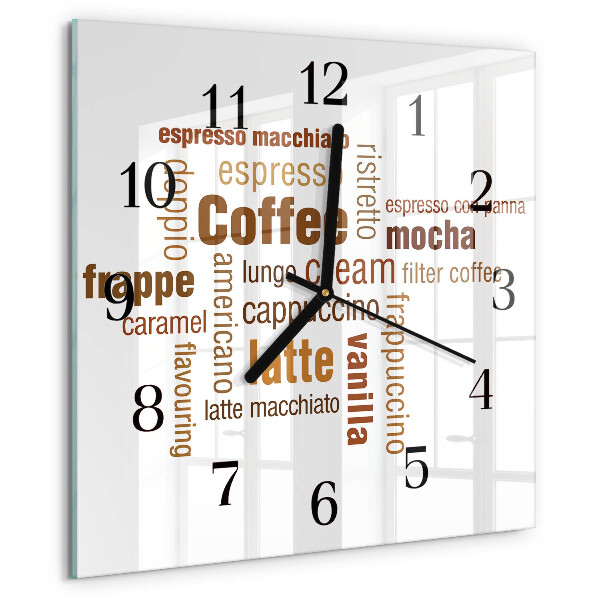 Vierkante glazen wandklok Koffie