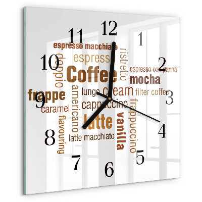 Vierkante glazen wandklok Koffie