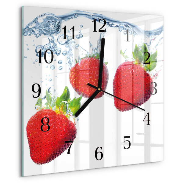 Vierkante glazen wandklok Aardbeien