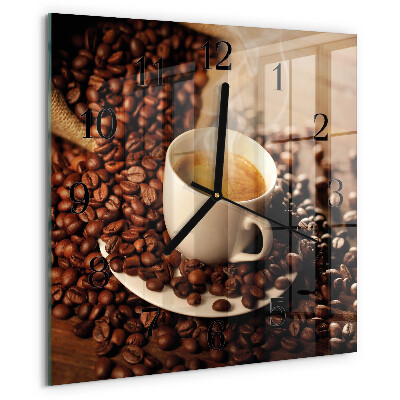 Vierkante glazen wandklok Kopje koffie