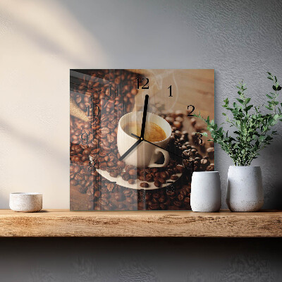 Vierkante glazen wandklok Kopje koffie