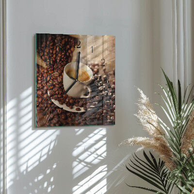 Vierkante glazen wandklok Kopje koffie