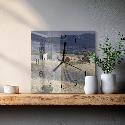 Vierkante glazen wandklok Landschap