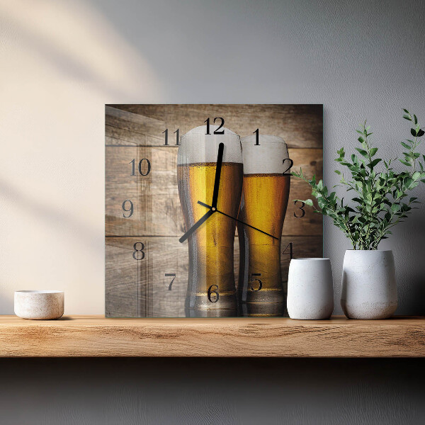 Vierkante glazen wandklok Bier
