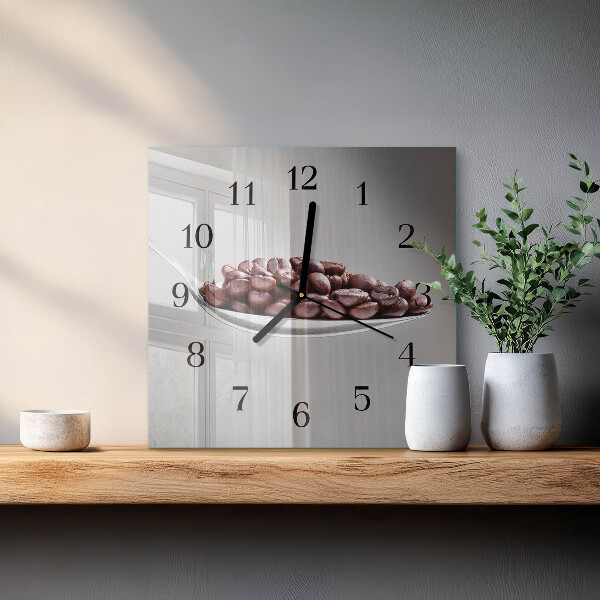 Vierkante glazen wandklok Een lepel koffie