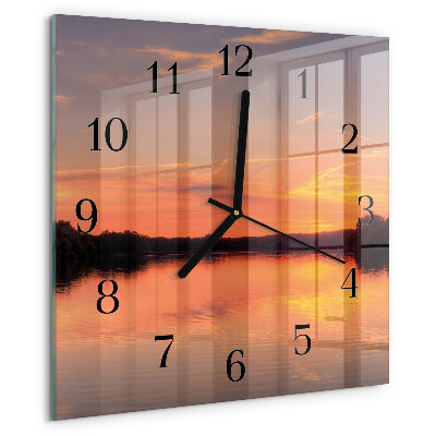Vierkante glazen wandklok Zonsondergang