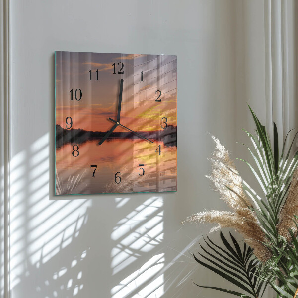 Vierkante glazen wandklok Zonsondergang