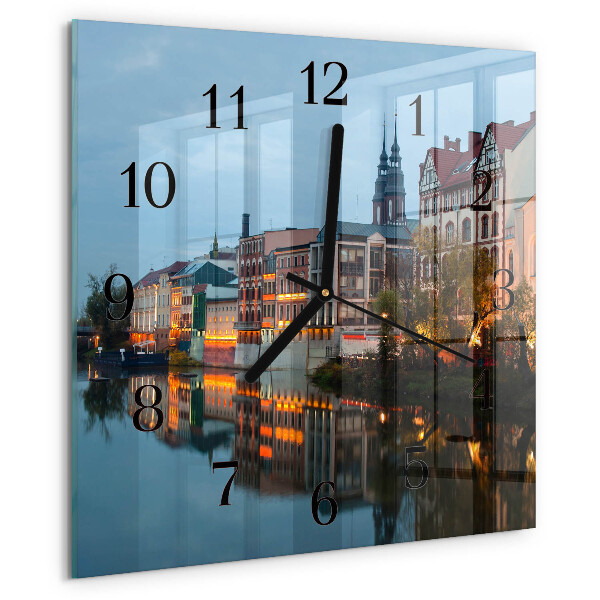 Vierkante glazen wandklok Oude stad