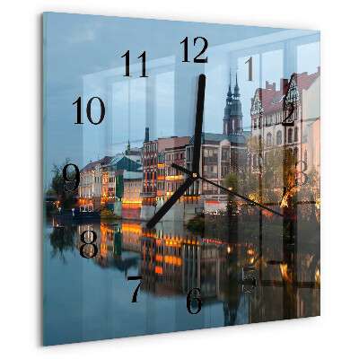 Vierkante glazen wandklok Oude stad