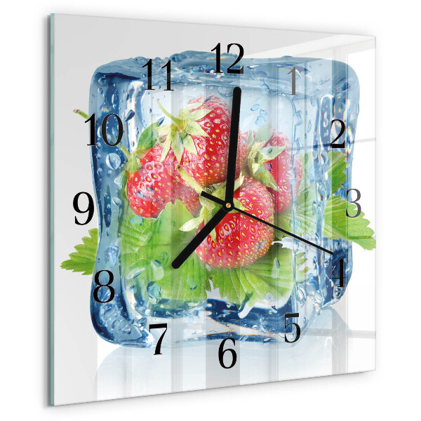 Vierkante glazen wandklok Aardbeienijs
