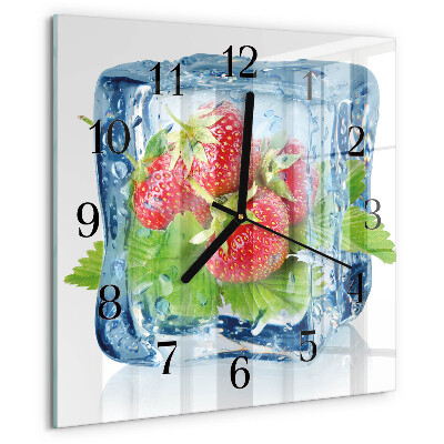 Vierkante glazen wandklok Aardbeienijs