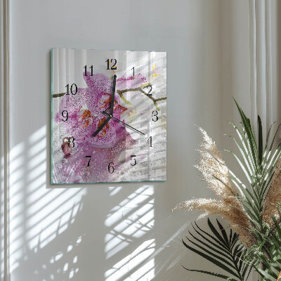 Vierkante glazen wandklok Orchidee