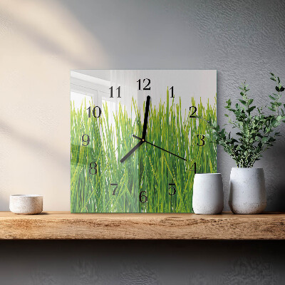 Vierkante glazen wandklok Gras