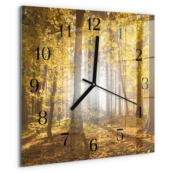 Vierkante glazen wandklok De herfst in het bos