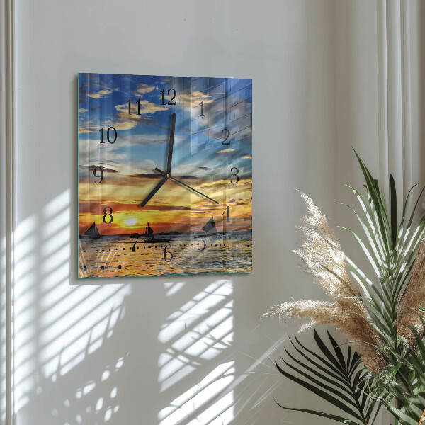 Vierkante glazen wandklok Zonsondergang