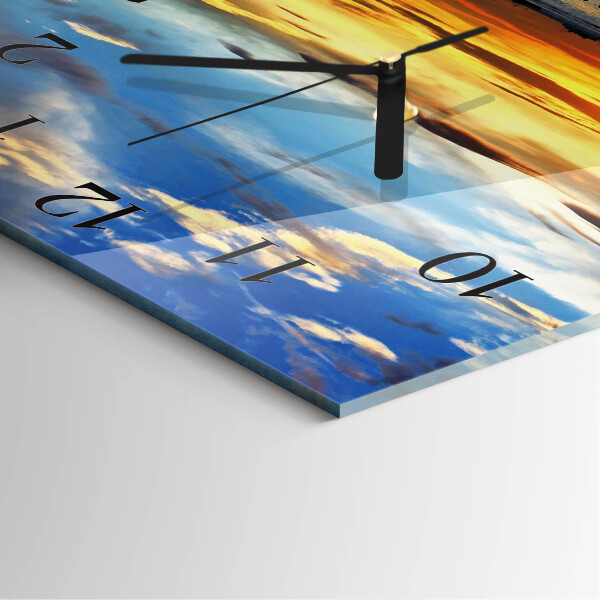 Vierkante glazen wandklok Zonsondergang