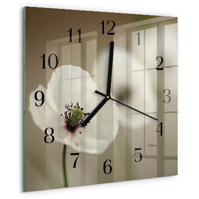 Vierkante glazen wandklok Papaver
