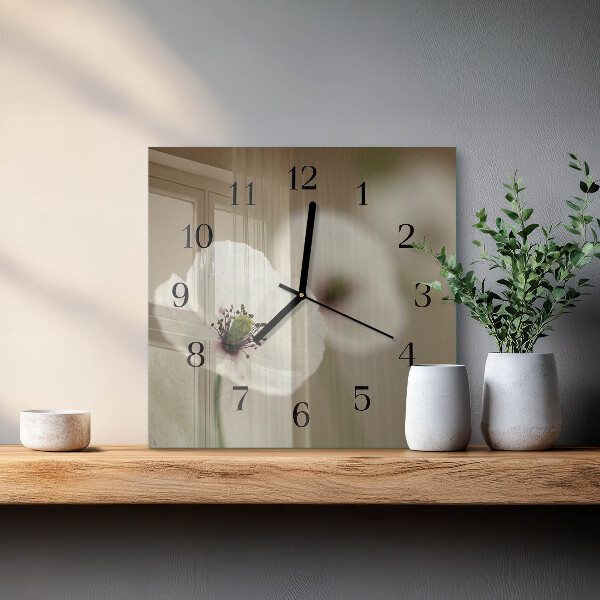 Vierkante glazen wandklok Papaver