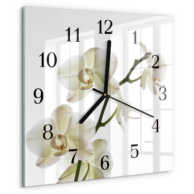 Vierkante glazen wandklok Orchidee