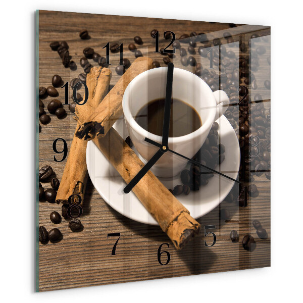 Vierkante glazen wandklok Kaneelkoffie