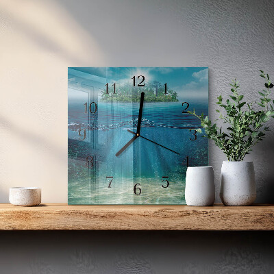 Vierkante glazen wandklok Zeebedding