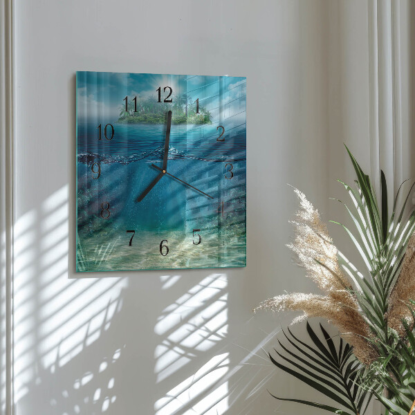 Vierkante glazen wandklok Zeebedding