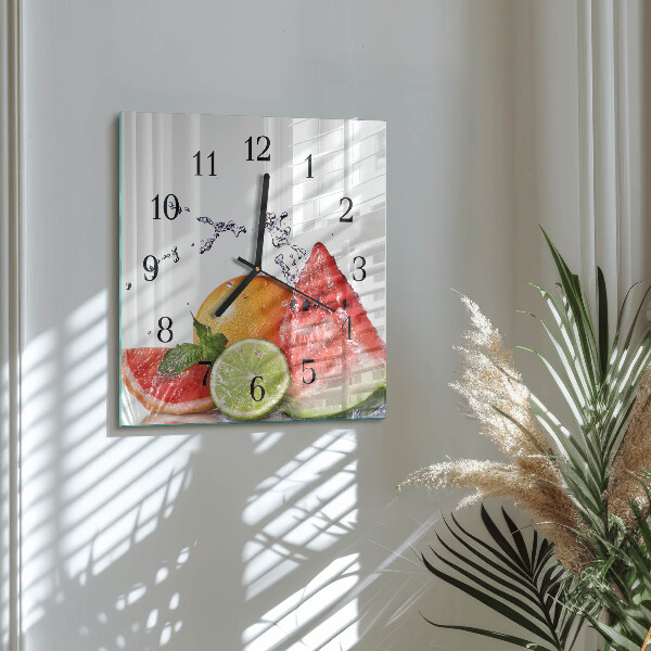 Vierkante glazen wandklok Fruit