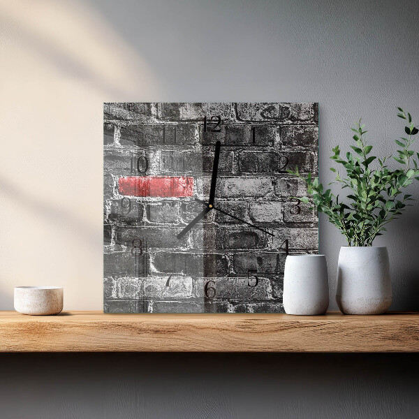 Vierkante glazen wandklok Baksteen