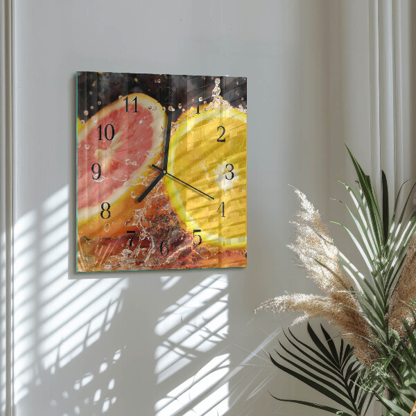 Vierkante glazen wandklok Fruit