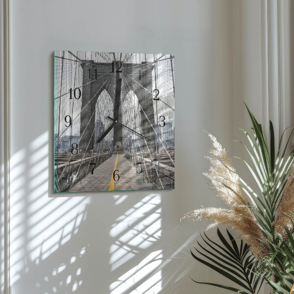 Vierkante glazen wandklok Brooklynbrug