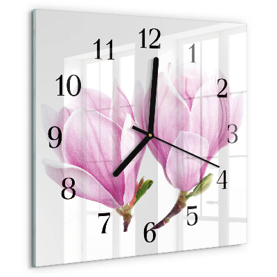 Vierkante glazen wandklok Magnolia