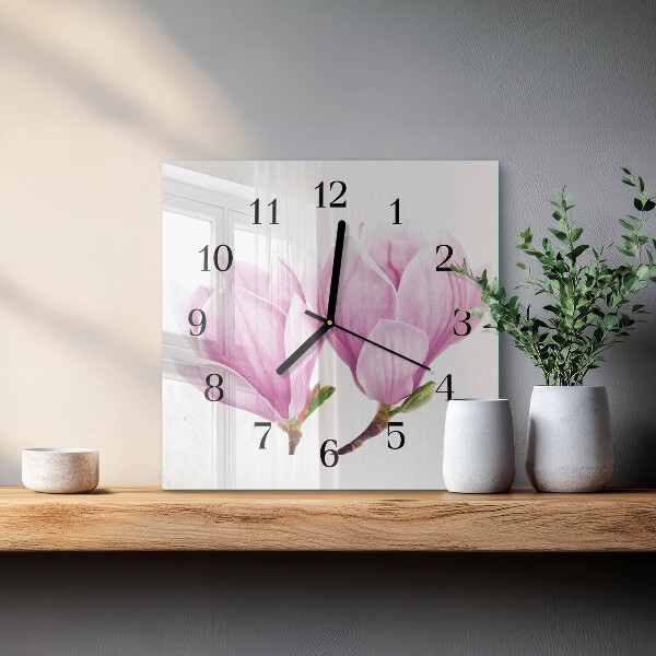 Vierkante glazen wandklok Magnolia