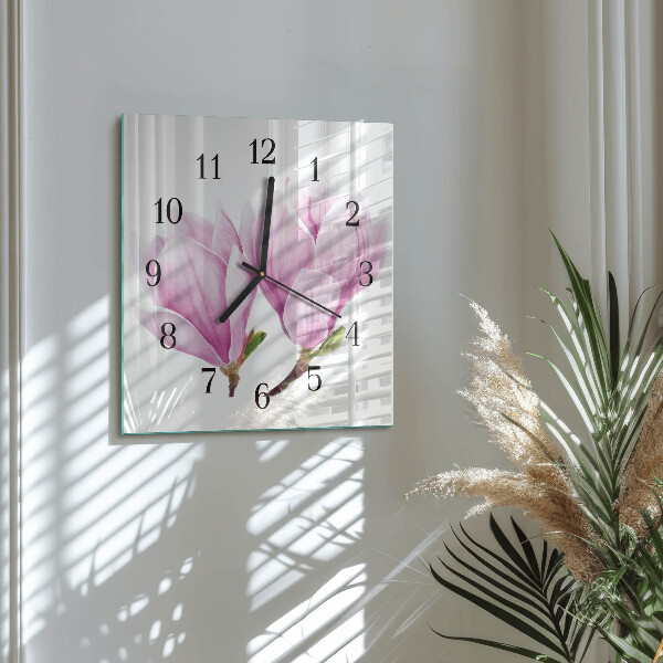 Vierkante glazen wandklok Magnolia