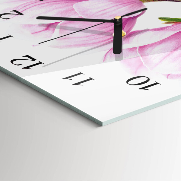 Vierkante glazen wandklok Magnolia